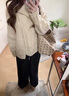 羊毛毛衣女秋季大翻領(lǐng)立體麻花慵懶風(fēng)小眾設計感針織衫 米色 均碼 曬單實(shí)拍圖