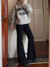 棉致加絨加厚黑色微喇牛仔褲女秋冬季高腰顯瘦彈力休閑直筒闊腿褲子女 F9131黑色【加絨高品質(zhì)】 L 115-130斤 曬單實(shí)拍圖