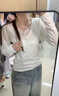 LDBE蝴蝶結拼接蕾絲長(cháng)袖t恤女秋冬內搭修身顯瘦設計感漂亮打底衫上衣 白色 S 90斤內 曬單實(shí)拍圖