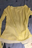 Olrain歐芮兒黃色法式T恤女裝秋季新款假兩件一字領(lǐng)溫柔風(fēng)上衣 杏色 L 曬單實(shí)拍圖