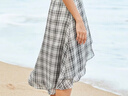Olrain歐芮兒夏裝格子半身裙女中長(cháng)款度假裙子 灰格子 S 曬單實(shí)拍圖