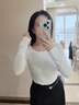 妙奕嘉長(cháng)袖t恤女士白色打底衫內搭2025新款緊身衣服女裝黑色上衣女正肩 坑條U領(lǐng)高級T恤衫【白色】 M 【建議80-100斤】 曬單實(shí)拍圖