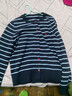 熙世界（sllsky）28支柔膚紗韓系條紋針織開(kāi)衫秋冬休閑甜美圓領(lǐng)毛衣短外套 藍色條紋 L 曬單實(shí)拍圖