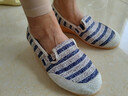 HKQD亞麻鞋女一腳蹬中跟媽媽鞋春秋輕便防滑老人帆布鞋坡跟老北京布鞋 藍色 36 曬單實(shí)拍圖