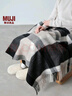 MUJI 羊毛編織 能護膝的大號披肩 圍巾圍脖冬季保暖 黑色格紋 60×180cm 曬單實(shí)拍圖