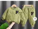 G.duck小黃鴨嬰幼兒小童春秋季夾棉帥氣洋氣套裝男寶時(shí)尚保暖分體兩件套 綠色 100 cm 曬單實(shí)拍圖