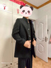 羅蒙（ROMON）高端羊毛絨大衣男冬季新款商務(wù)休閑呢子加厚中長(cháng)款呢子風(fēng)衣男外套 黑色 XL 180 曬單實(shí)拍圖