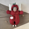 班喜迪嬰兒衣服冬裝嬰幼兒連體衣滿(mǎn)月百天女寶寶周歲禮服外出棉服拜年服 紅色 73cm 曬單實(shí)拍圖