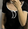 UR2025秋季新款女裝時(shí)尚撞色蝴蝶結系帶修身短袖T恤UYY450123 正黑 M 曬單實(shí)拍圖