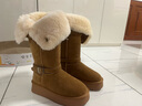 百麗（Belle）雙皮帶扣雪地靴女冬季新款加毛保暖厚底東北高筒靴B3029DG5 棕色 37 (235mm) 曬單實(shí)拍圖