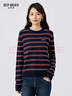 深呼吸DEEP BREATH女裝新款圓領(lǐng)拼色條紋織嘜羊毛針織衫女A301981 藏藍拼紅 M (3) 曬單實(shí)拍圖
