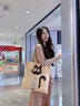 盛喜鳥(niǎo)可愛(ài)貓咪刺繡托特包包女學(xué)生大容量通勤手提帆布袋上班上學(xué)單肩包 米白色 曬單實(shí)拍圖