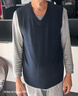 皮爾卡丹（pierre cardin）冬季新款男士羊毛背心V領(lǐng)中年保暖針織無(wú)袖坎肩厚款純色毛衣馬甲 藏青 XL/175135-150斤 曬單實(shí)拍圖
