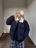 衣品元美式面包服女羊羔毛翻領(lǐng)設計感外套2025秋冬新款加厚短款羽絨棉服 藏青色 L (90-110斤） 曬單實(shí)拍圖
