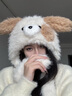 BIBK耳朵會(huì )動(dòng)帽子圍巾一體女冬可愛(ài)小狗毛絨帽保暖護耳圍脖連帽三件套 卡其 曬單實(shí)拍圖