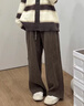燦圖燈芯絨闊腿休閑褲子女秋冬季高腰寬松顯瘦小個(gè)子運動(dòng)直筒加絨衛褲 咖色-加絨 M 【建議105-120斤】 曬單實(shí)拍圖