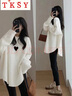 TKSY配鯊魚(yú)褲的上衣秋冬加厚磨毛內搭寬松遮臀長(cháng)t恤中長(cháng)款白色打底衫 白色(磨毛德絨/款)-純色 L105-125斤 曬單實(shí)拍圖