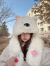 亦纖白色可愛(ài)小狗毛絨帽子圍巾一體女冬季保暖防寒帽圍脖兩件套雷鋒帽 呆萌小狗米白色【毛絨絨】 M【55-59cm 】 曬單實(shí)拍圖