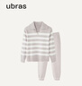 ubras劉雯同款慕斯絨條紋家居服套裝冬季保暖睡衣女 小翻領(lǐng)-拿鐵灰 L  曬單實(shí)拍圖