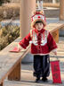 貝優(yōu)可古月家男童漢服冬兒童紅色喜慶過(guò)年拜年服唐裝男寶周歲禮服抓周服 紅色上衣 110 曬單實(shí)拍圖