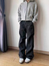 迪伽達復古褶皺水洗牛仔褲子男春秋冬季設計感美式工裝vibe寬松休閑長(cháng)褲 KSD-G210黑色 XL 曬單實(shí)拍圖