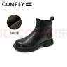 COMELY羊皮革真皮短靴2025冬季新款厚底增高靴加絨時(shí)裝靴美拉德靴子 英倫黑（絨里） 39 曬單實(shí)拍圖