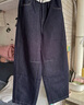 Basic House/百家好高腰拼色牛仔褲2025秋季寬松抽繩顯瘦闊腿長(cháng)褲 牛仔藍 S （85-100斤） 曬單實(shí)拍圖