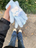 亦纖新款藍色系蝴蝶結星星kt手套女冬季保暖甜美可愛(ài)卡通學(xué)生騎行仿寒 蝴蝶結星星毛絨手套-藍色 曬單實(shí)拍圖