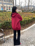 真維斯（Jeanswest）酒紅色加絨加厚連帽衛衣外套女秋冬2026馬年本命年寬松休閑上衣服 曬單實(shí)拍圖