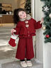女童拜年服加絨加厚套裝冬季新款小女孩新年中國紅洋氣冬裝套裝潮 紅色加絨套裝【外套+褲子】 140 曬單實(shí)拍圖