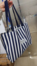 途尊女神節大號帆布包條紋手提布袋2026休閑新款單肩上課托特通勤包女 藍色大號 曬單實(shí)拍圖