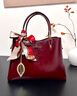 笛寇紅色包包女復古油蠟皮手提包輕奢新娘結婚包媽媽禮物情人節斜挎包 酒紅色 酒紅色 曬單實(shí)拍圖
