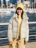 坦博爾泡芙羽絨服女短款脫卸帽秋冬保暖外套25年新款5530520D 奶芙米160 曬單實(shí)拍圖