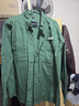 馬登工裝美式復古多口袋襯衫外套綠色純棉疊穿長(cháng)袖襯衣薄款男夏春 深綠色 S 曬單實(shí)拍圖