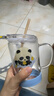 科巢兒童牛奶杯3-6歲以上寶寶學(xué)飲杯喝奶瓶玻璃直飲吸管刻度飲水 威斯汀大熊貓（350ml）單柄 曬單實(shí)拍圖