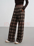 EP雅瑩2025秋冬新款休閑褲子女 復古棕咖格紋高腰針織闊腿直筒褲6420B 咖啡色 S 曬單實(shí)拍圖
