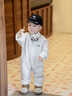 蒙黛莉韓版童裝秋款男女?huà)胪蚋峤q連身衣外出服加絨加厚保暖爬服連體衣 米杏色+圍巾 73cm 曬單實(shí)拍圖