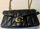 COACH蔻馳女包新款tabby 26鏈條包羊皮高級感菱格紋包女士斜挎包 黑色金扣（中號）26*14*8 曬單實(shí)拍圖