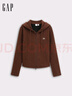 GAP女裝春款刺繡logo合身拉鏈連帽針織衫顯瘦上衣792688 紅棕色 M  (165/88A)亞洲尺碼 曬單實(shí)拍圖