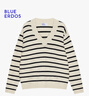 BLUE ERDOS針織衫毛衣女早秋V領(lǐng)虛條紋設計寬松落肩套衫B255D0012 米黑條紋 L (165) 曬單實(shí)拍圖