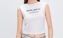 MISS SIXTYT恤女無(wú)袖撞色logo薄款彈力修身套頭上衣 白色 S 曬單實(shí)拍圖