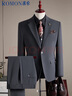 羅蒙（ROMON）【西服+馬甲+西褲】男士西服套裝職業(yè)商務(wù)正裝結婚禮服深灰2XL 曬單實(shí)拍圖