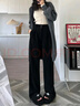 浪莎歐棉絨西裝闊腿褲女秋冬季2025新款雙扣高腰垂感顯瘦雪尼爾直筒褲 曬單實(shí)拍圖