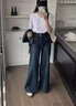 復古藍直筒牛仔褲女加絨加厚大碼高腰寬松遮胯垂感梨形身材闊腿褲 淺藍色 常規 2XL 曬單實(shí)拍圖