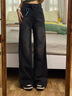 紅蜻蜓牛仔褲女加絨褲子女2025年冬新款加厚休閑闊腳女士拖地直筒褲子女 黑灰色 加絨 長(cháng)褲 L （115-125斤） 曬單實(shí)拍圖
