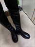 啄木鳥(niǎo)增高8cm靴子女長(cháng)筒靴松糕厚底超高跟騎士靴v口小個(gè)子內增高長(cháng)靴 黑色單里 37 曬單實(shí)拍圖