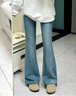 艾熙禮高檔淺藍色加絨微喇牛仔褲女秋冬2025新款顯瘦馬蹄褲加厚喇叭褲子 藍色-九分-加絨 【柜貨精裁】 M /27 建議95-105斤 曬單實(shí)拍圖