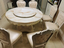 田園驛站歐式實(shí)木餐桌椅組合大理石餐桌椅組合酒店大圓桌餐桌家用桌子飯桌 1桌+6椅(真皮椅/天然大理石) 帶轉盤(pán) 1.3m  圓桌 曬單實(shí)拍圖