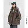 CHIC VEN 2025冬季新款英倫風(fēng)連帽立領(lǐng)毛毛外套保暖毛絨棉服夾克女chicven 咖色 M 曬單實(shí)拍圖