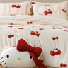 野獸派家居（tbh）四件套Hello Kitty雙感暖絨床上用品加厚保暖套件冬 Hello Kitty雙感暖絨床品 蝴蝶結 1.5m床 床笠款 （被套200*230cm） 曬單實(shí)拍圖